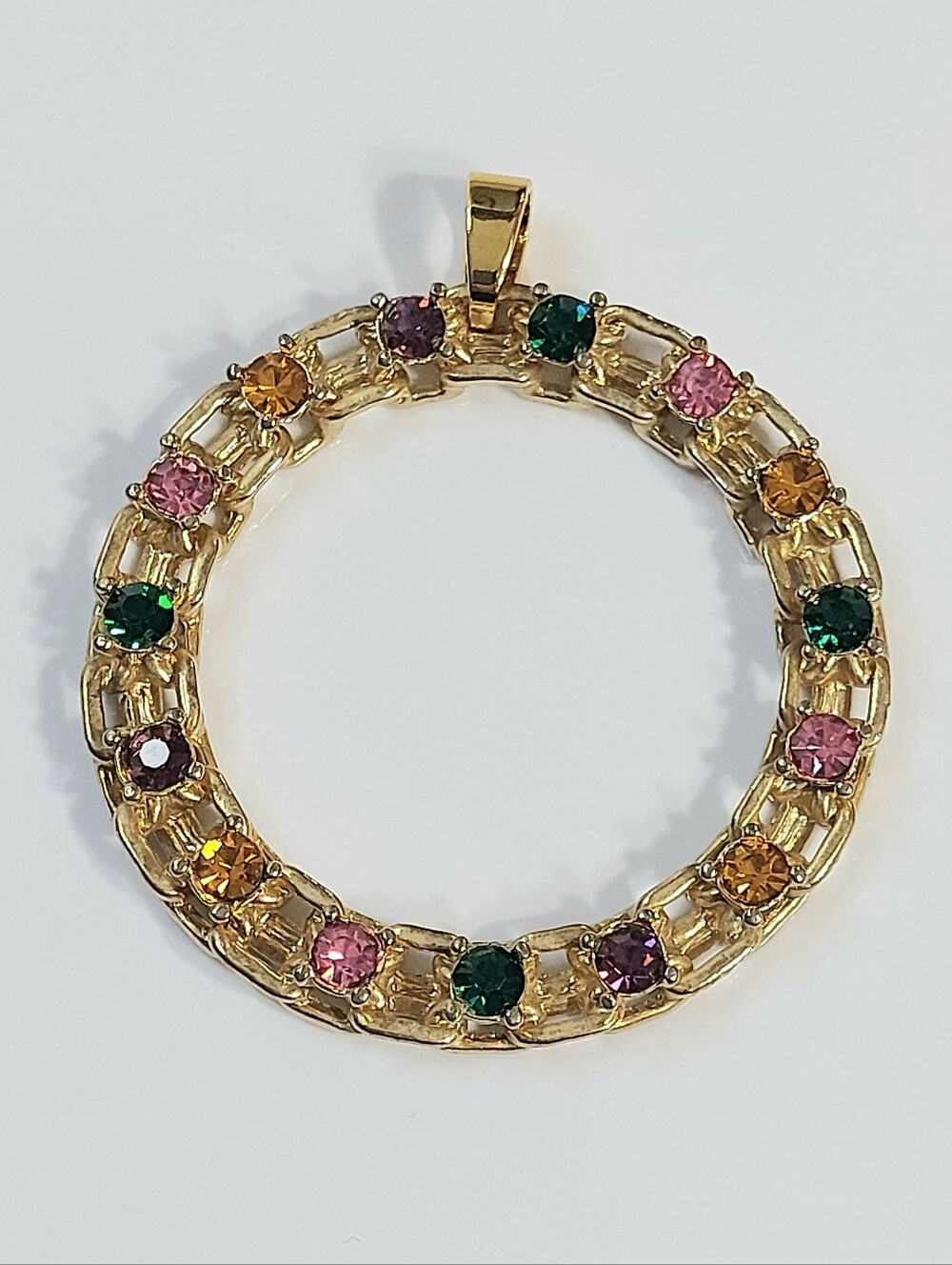 Vintage Gold Multicolor Gemstone Circle Pendant - Women Jewelry
